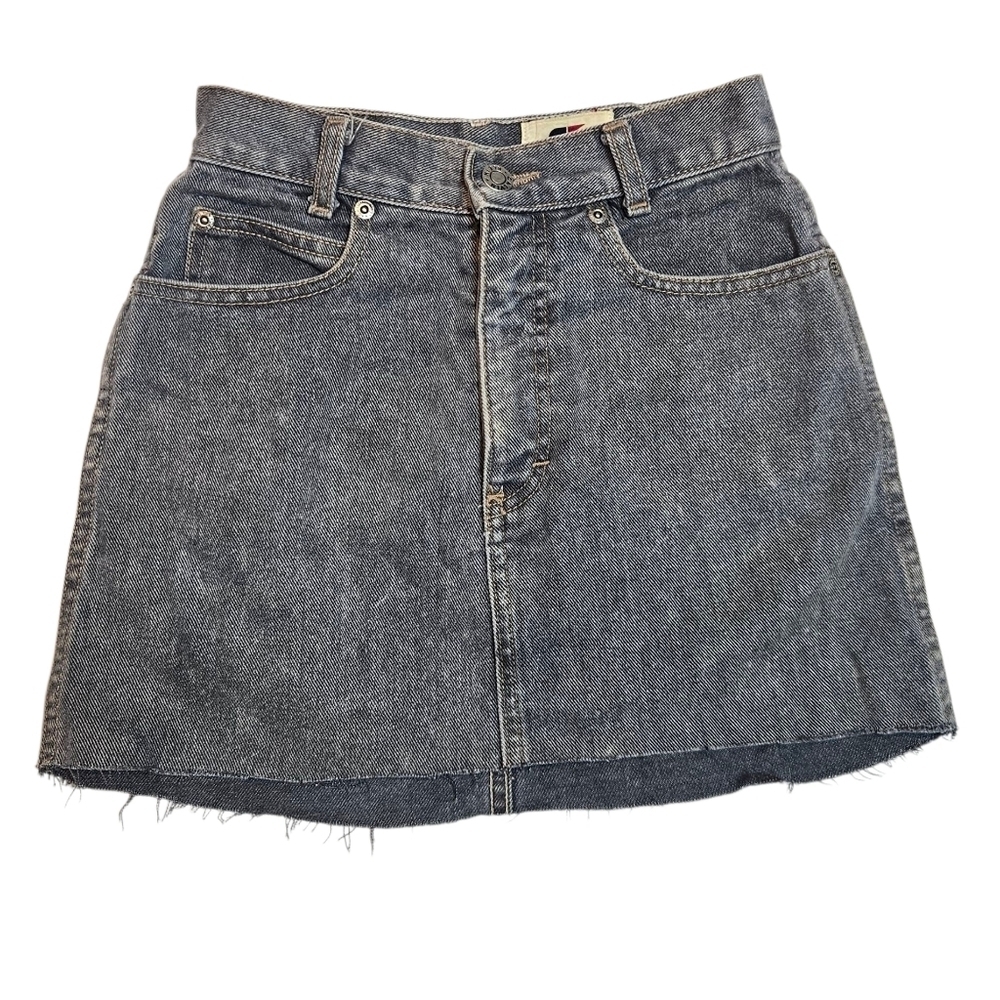 Vintage Calvin Klein High Rise Black Denim Mini Skirt Raw Hem Sz 3 (25" waist)
